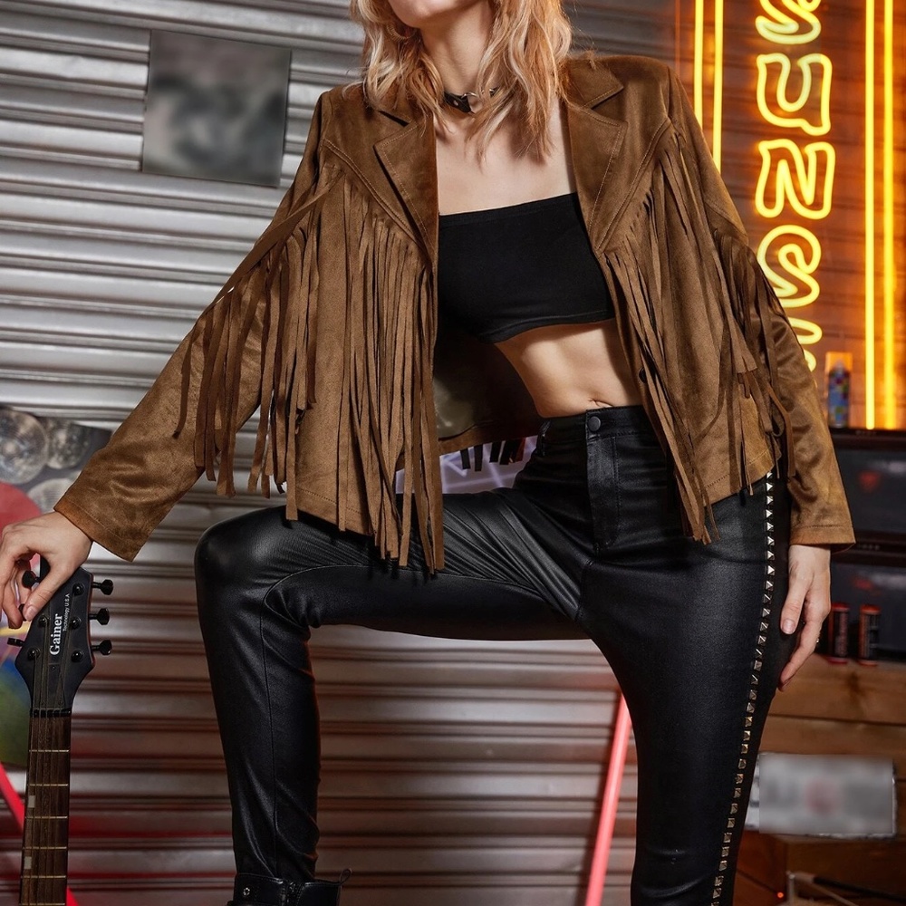 Luxe Vegan Suede Fringe Biker Jacket - Picture 9 of 9
